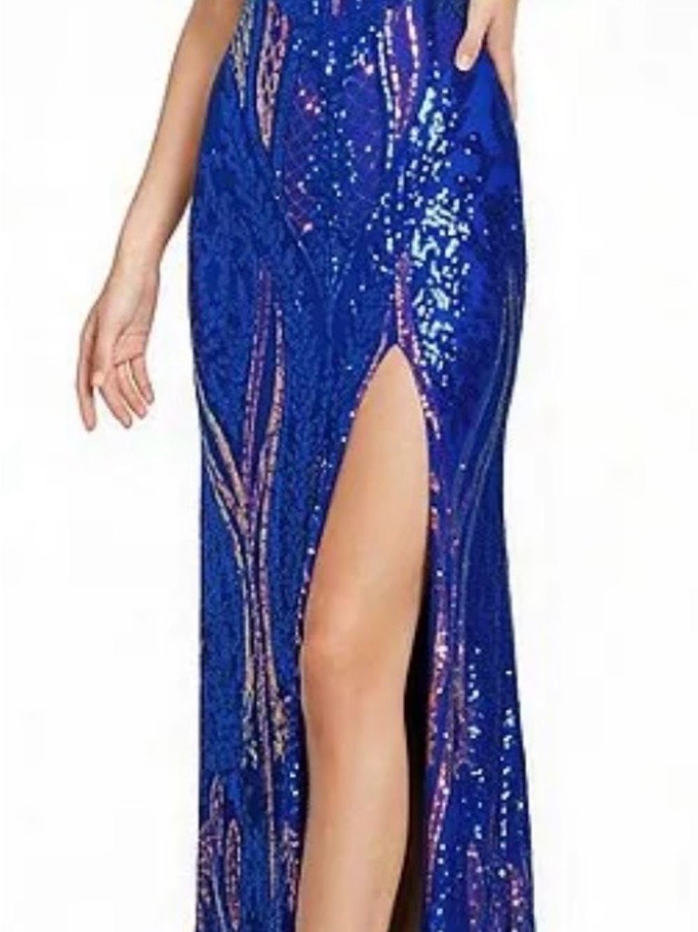 Royal Blue Sequin High-Slit Evening Gown